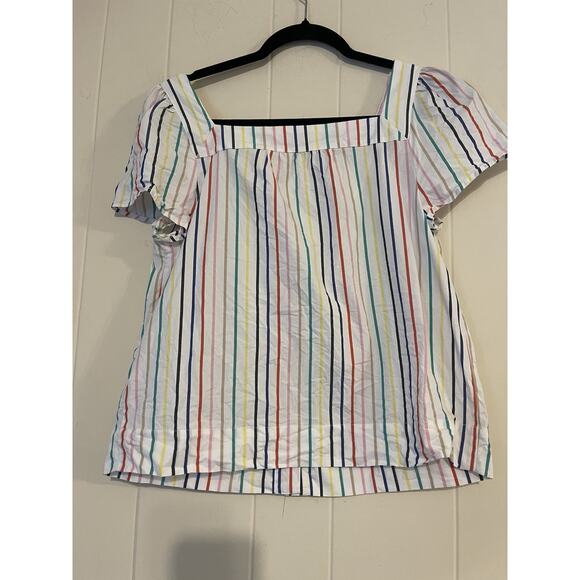 J Crew Happy Rainbow Striped Square Neck Poplin Cotton Top M - Picture 3 of 6